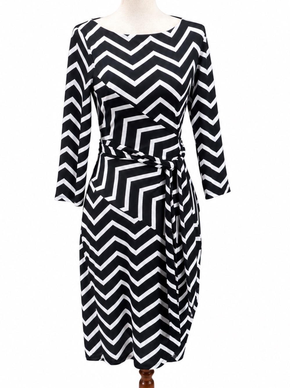 Ann Taylor Petite XXS Black and White Chevron Wrap-Style Dress